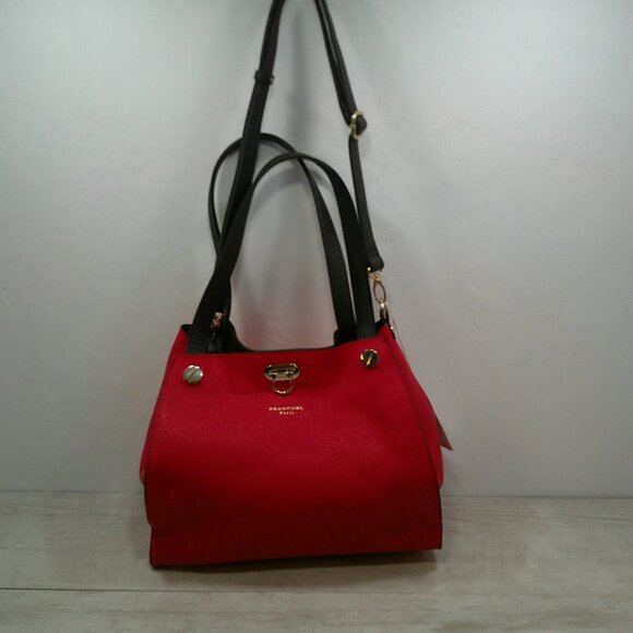 Francinel Paris Cherry Red & Brown Leather Satchel Purse | Pocketbook New w/tags - Picture 4 of 15